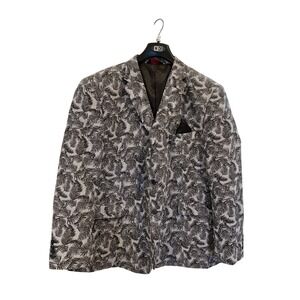 Linea Uomo Mens 54R Black White Palm Leaf Seersucker Two Button Blazer Jacket‎